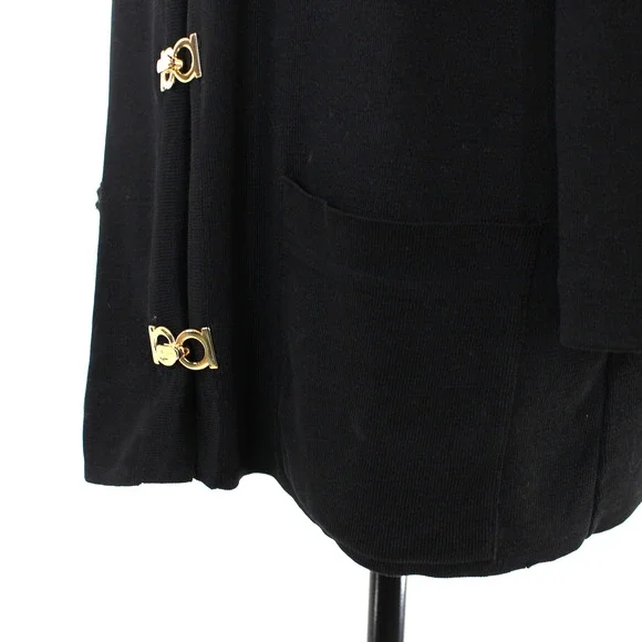 Salvatore Ferragamo Black Gold Gancini Logo Cotton Cardigan XL V-Neck Sweater